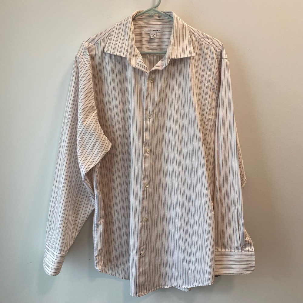 Banana Republic Button Down Mens XL White Burgundy Striped Long Sleeve Shirt
